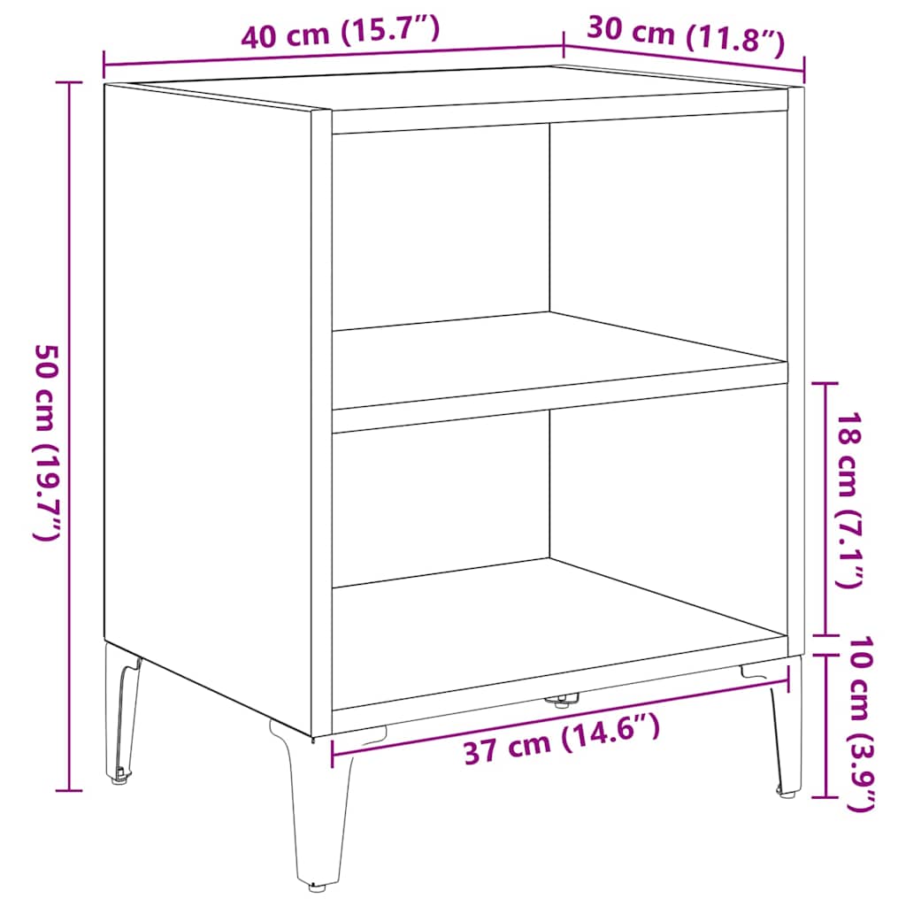 vidaXL Κομοδίνο 2 pcs Μαύρη Οξυά 40 x 30 x 50 cm Επεξεργασμένο ξύλο