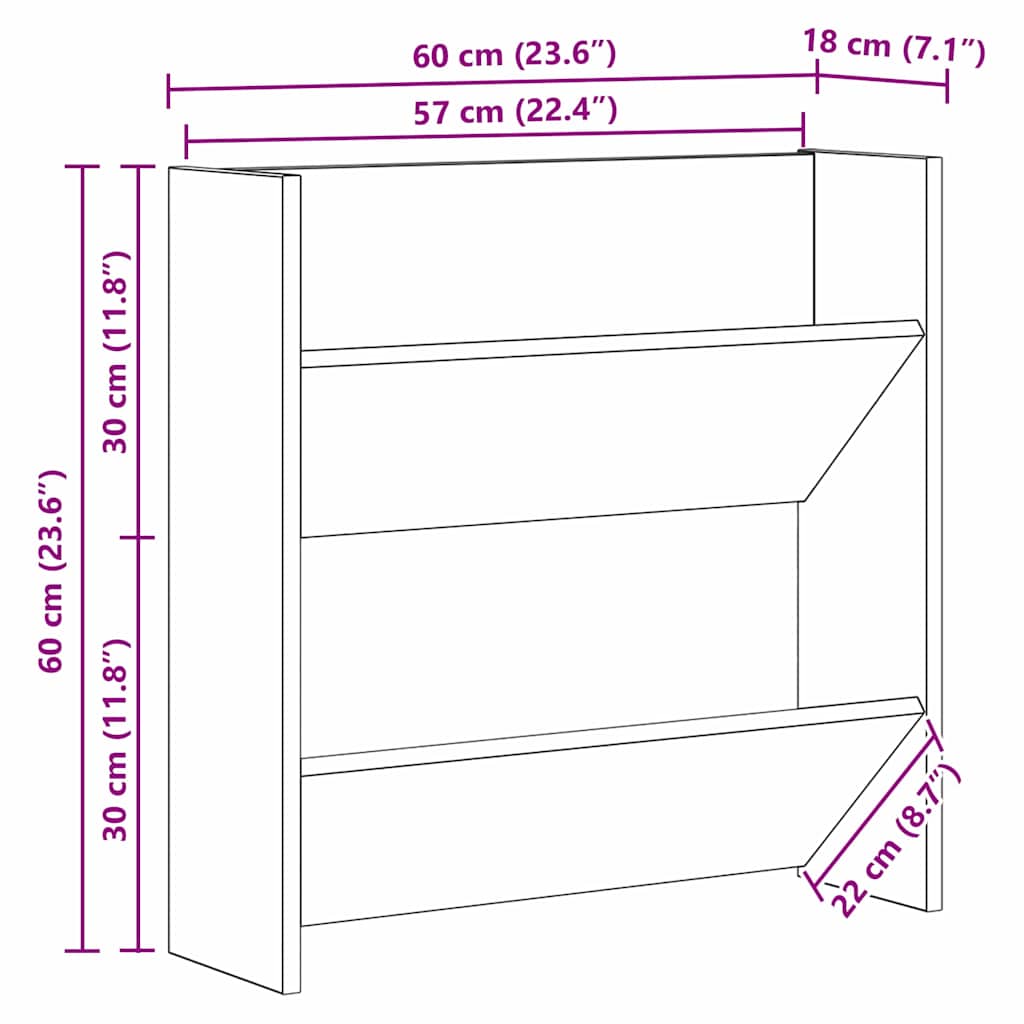 vidaXL Ντουλάπα Παπουτσιών με ράφι Μαύρη Οξυά 60 x 18 x 60 εκ