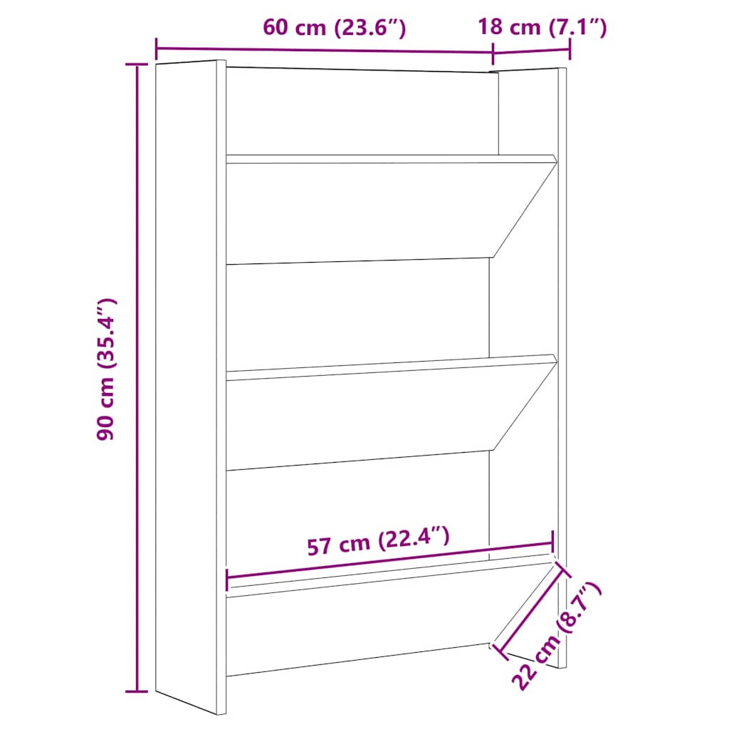 vidaXL Ντουλάπα Παπουτσιών με ράφι Artisan Oak 60 x 18 x 90 εκ