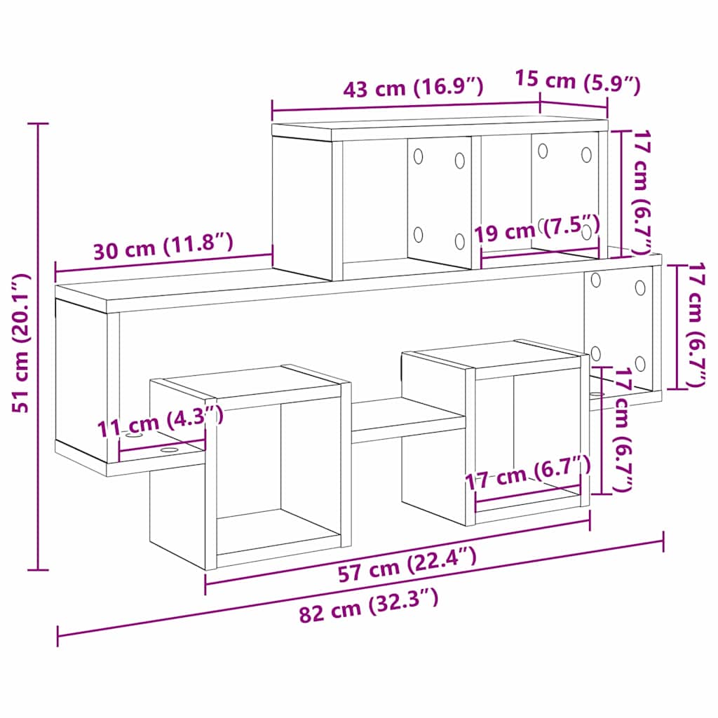 vidaXL Ράφι Τοίχου Μαύρη δρυς 82 x 15 x 51 εκ Επεξεργασμένο ξύλο