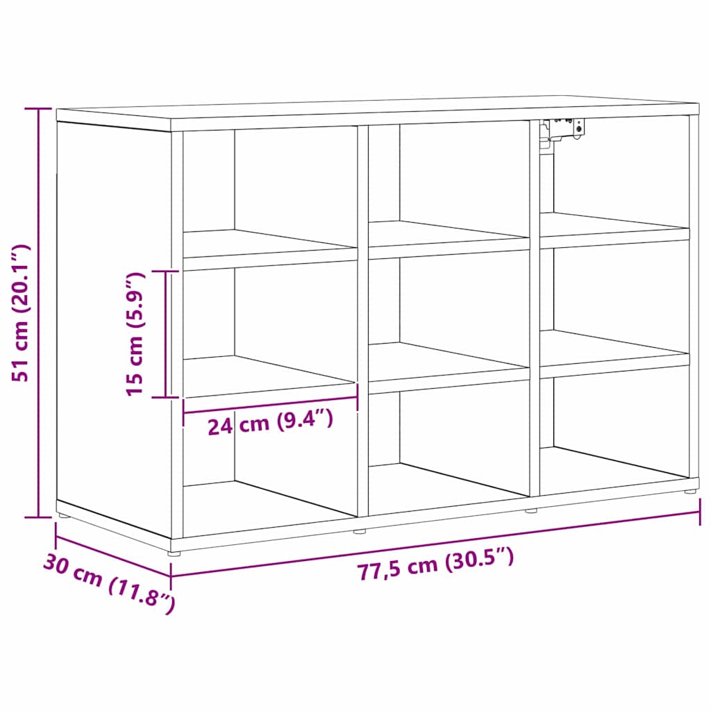vidaXL Ντουλάπα Παπουτσιών με ράφι Μαύρη Οξυά 77,5 x 30 x 51 εκ.