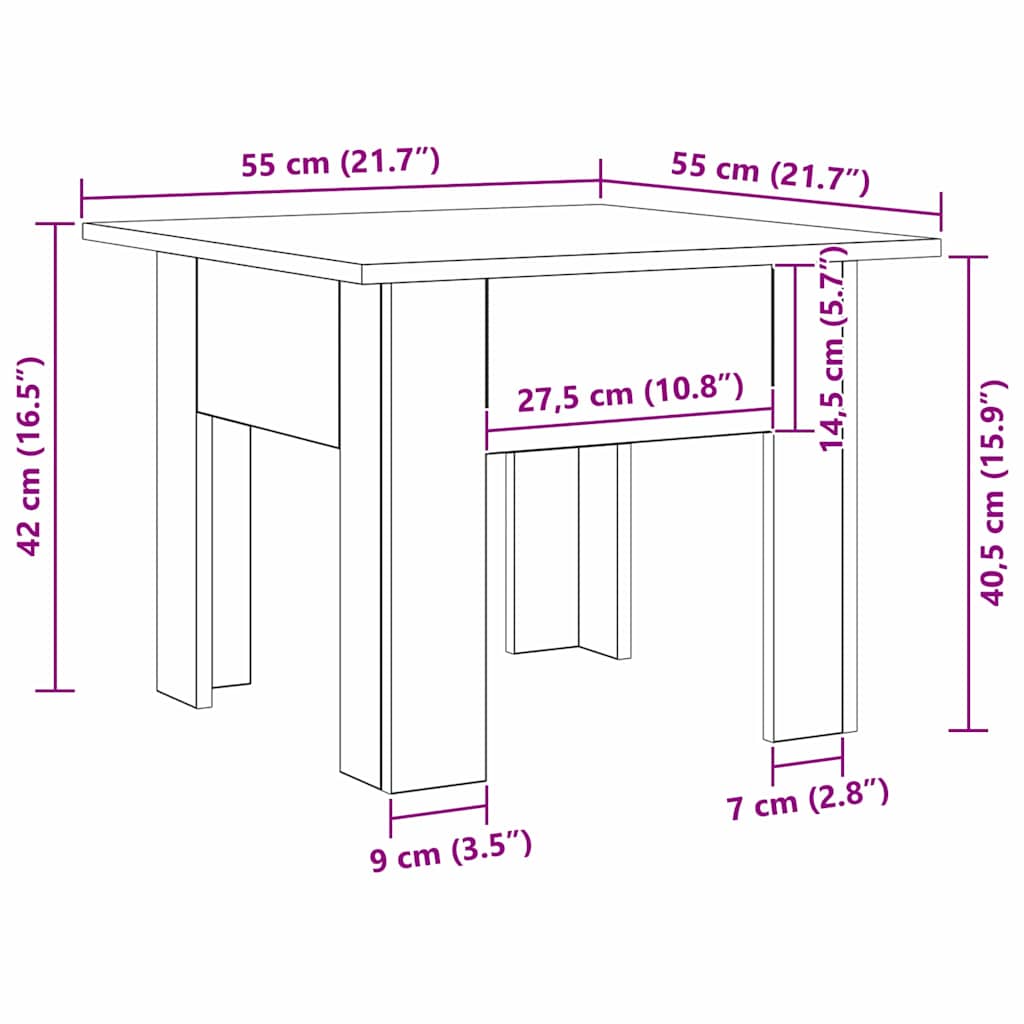 vidaXL Τραπεζάκι σαλονιού Παλιό ξύλο 55 x 55 x 42 cm
