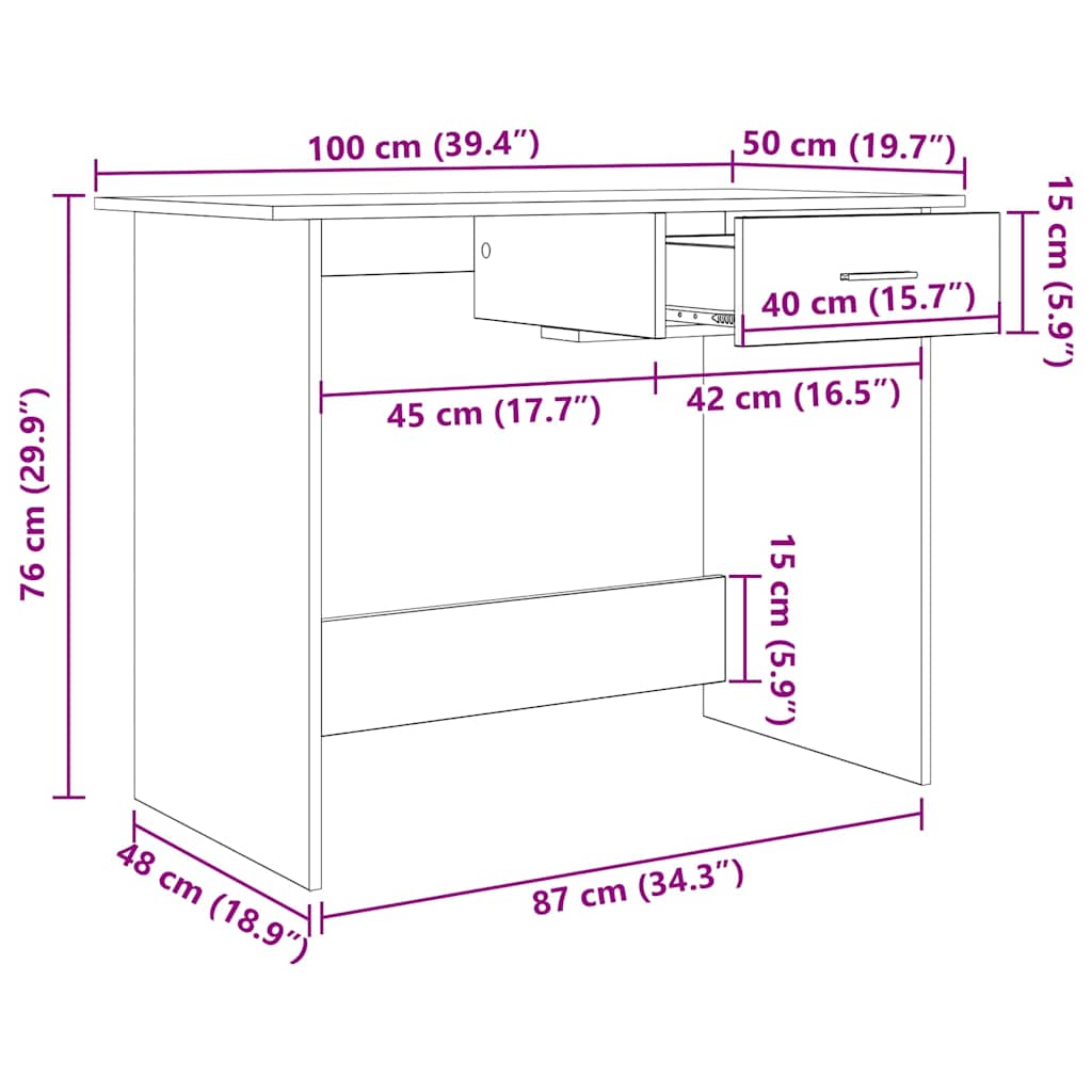 vidaXL Γραφείο Παλιό ξύλο 100 x 50 x 76 εκ. Επεξεργασμένο ξύλο