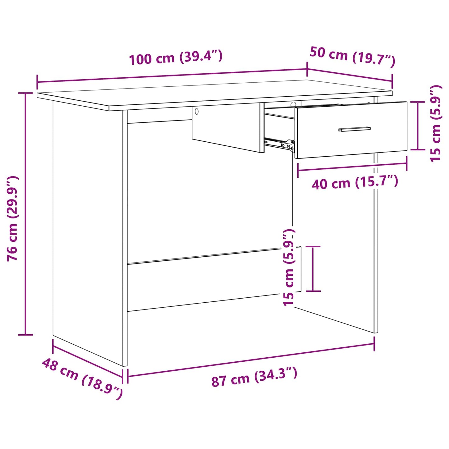 vidaXL Γραφείο Παλιό ξύλο 100 x 50 x 76 εκ. Επεξεργασμένο ξύλο