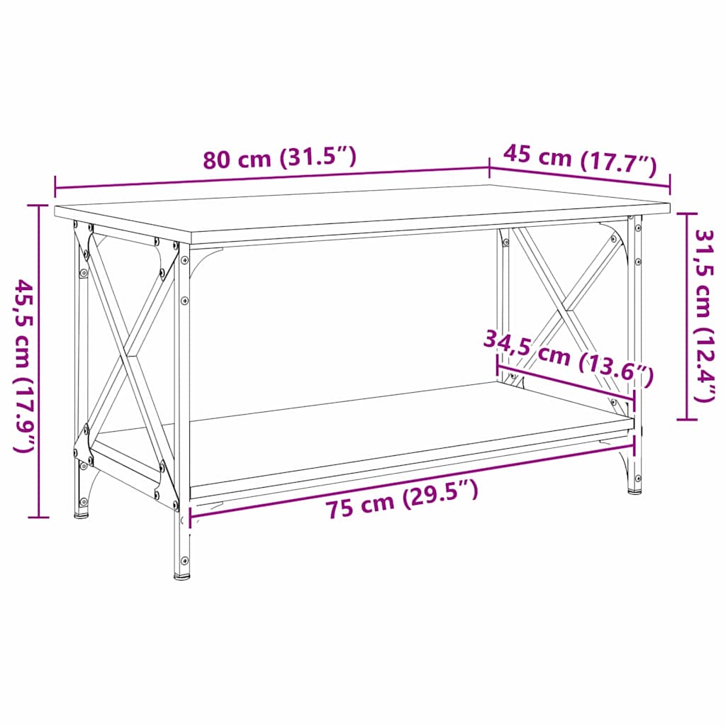 vidaXL Τραπεζάκι σαλονιού Μαύρη δρυς 80 x 45 x 45.5 εκ.