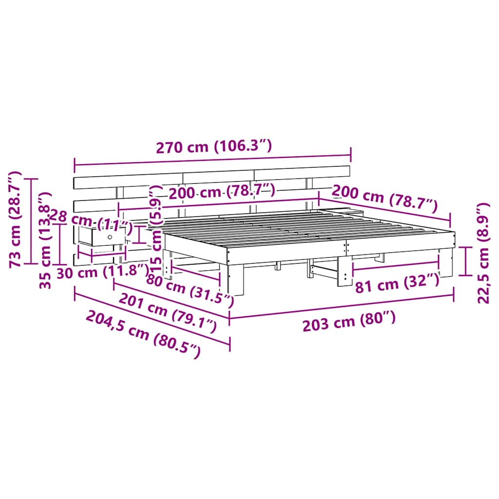 vidaXL Σκελετός Κρεβατιού Καφέ 200 x 200 cm Στερεά ξυλεία πεύκου