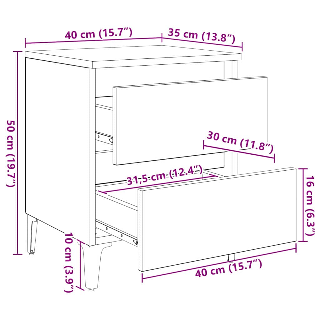 vidaXL Κομοδίνο Μαύρη δρυς 40 x 35 x 50 εκ. Επεξεργασμένο ξύλο