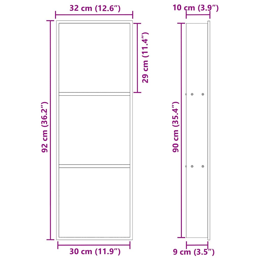 vidaXL Νίτσα Μπάνιου Μαύρο 90 x 30 x 9.5 εκ. Ανοξείδωτο ατσάλι