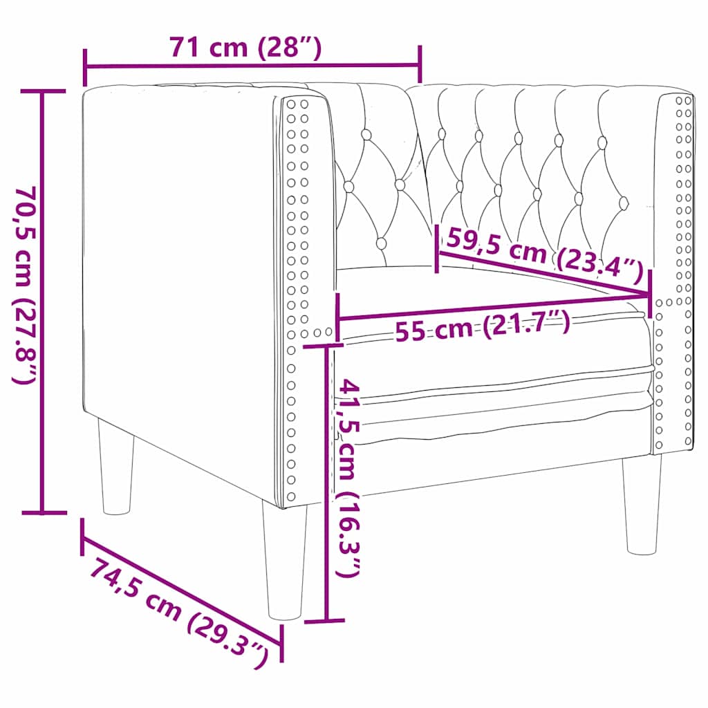 vidaXL Καναπές Μαύρο 74,5 x 71 x 70,5 εκ. Βελούδο