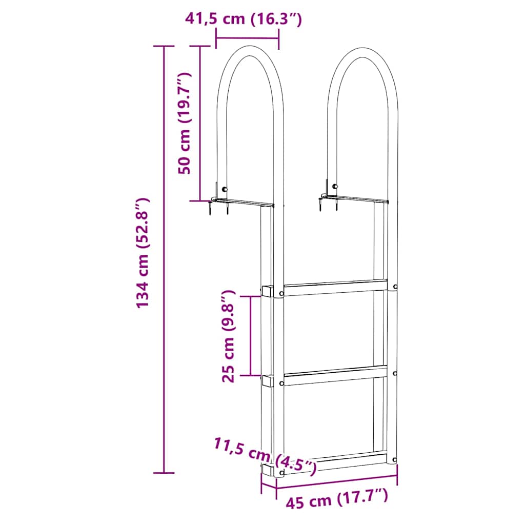 vidaXL 3-Βήμα Σκάλα για Μώλο Ασημί 45 x 11,5 x 134 εκ Αλουμίνιο