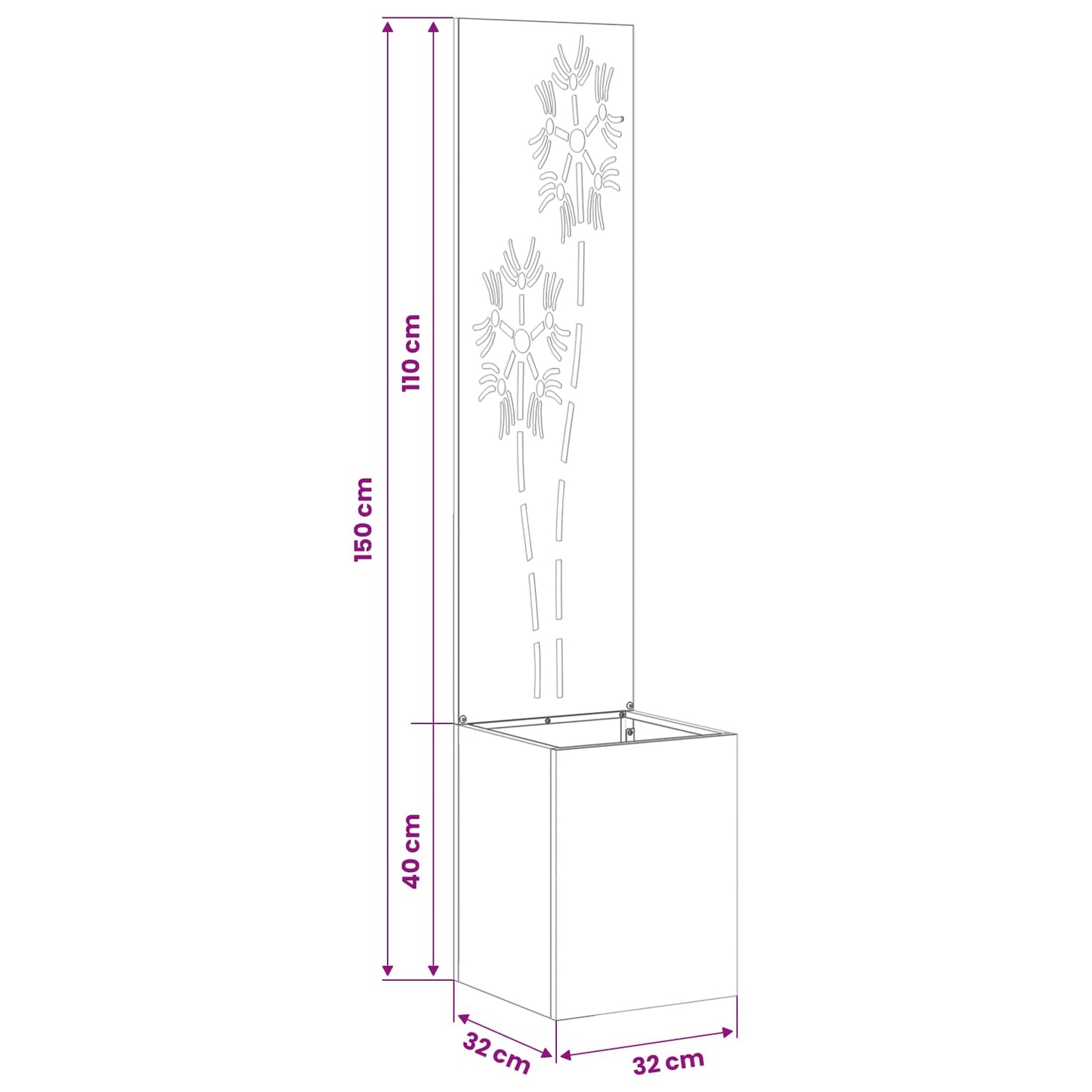 vidaXL Οθόνη Ιδιωτικότητας Κήπου Floral Ασημί 32 x 32 x 150 εκ