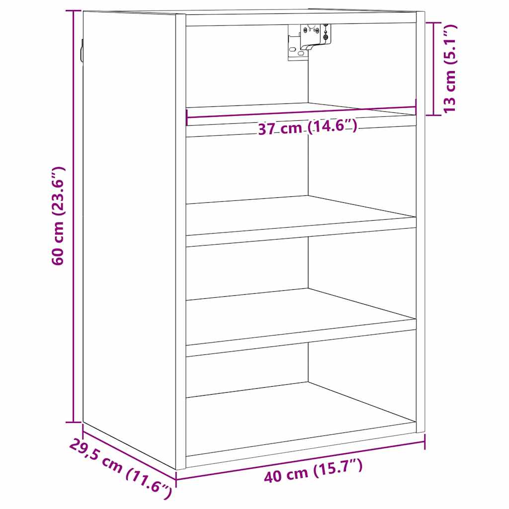 vidaXL Κρεμαστό ντουλάπι με ράφι Riga Μαύρη δρυς 40 x 29,5 x 60 εκ.