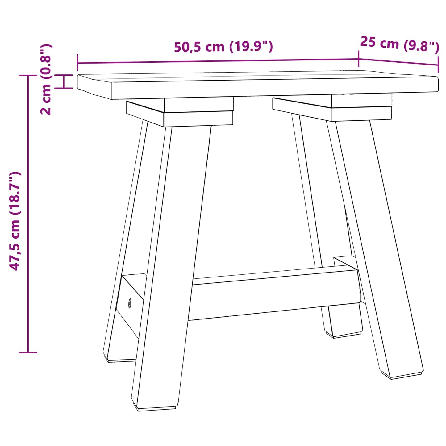 vidaXL παγκάκι Φυσικό 50,5 x 25 x 47,5 εκ. Μασίφ ξύλο μαόνι