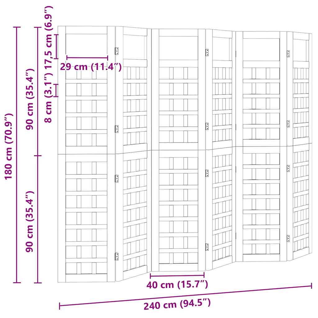 vidaXL Εξωτερική Ιδιωτική Οθόνη, 6 Πάνελ, Ξύλο Πεύκης