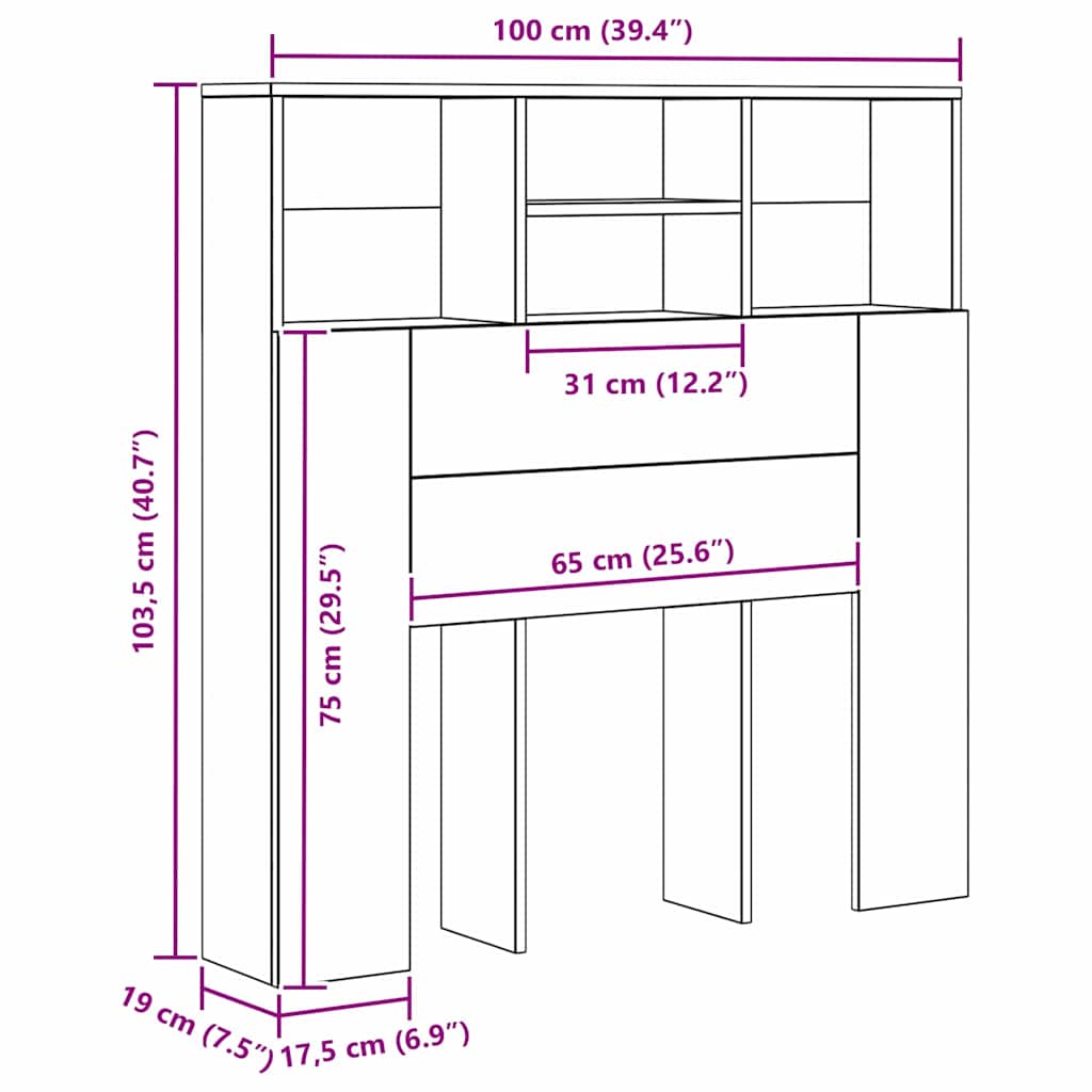 vidaXL Κρεβάτι με Κεφαλάρι με ράφι Μαύρη Οξυά 100 x 19 x 103,5 cm