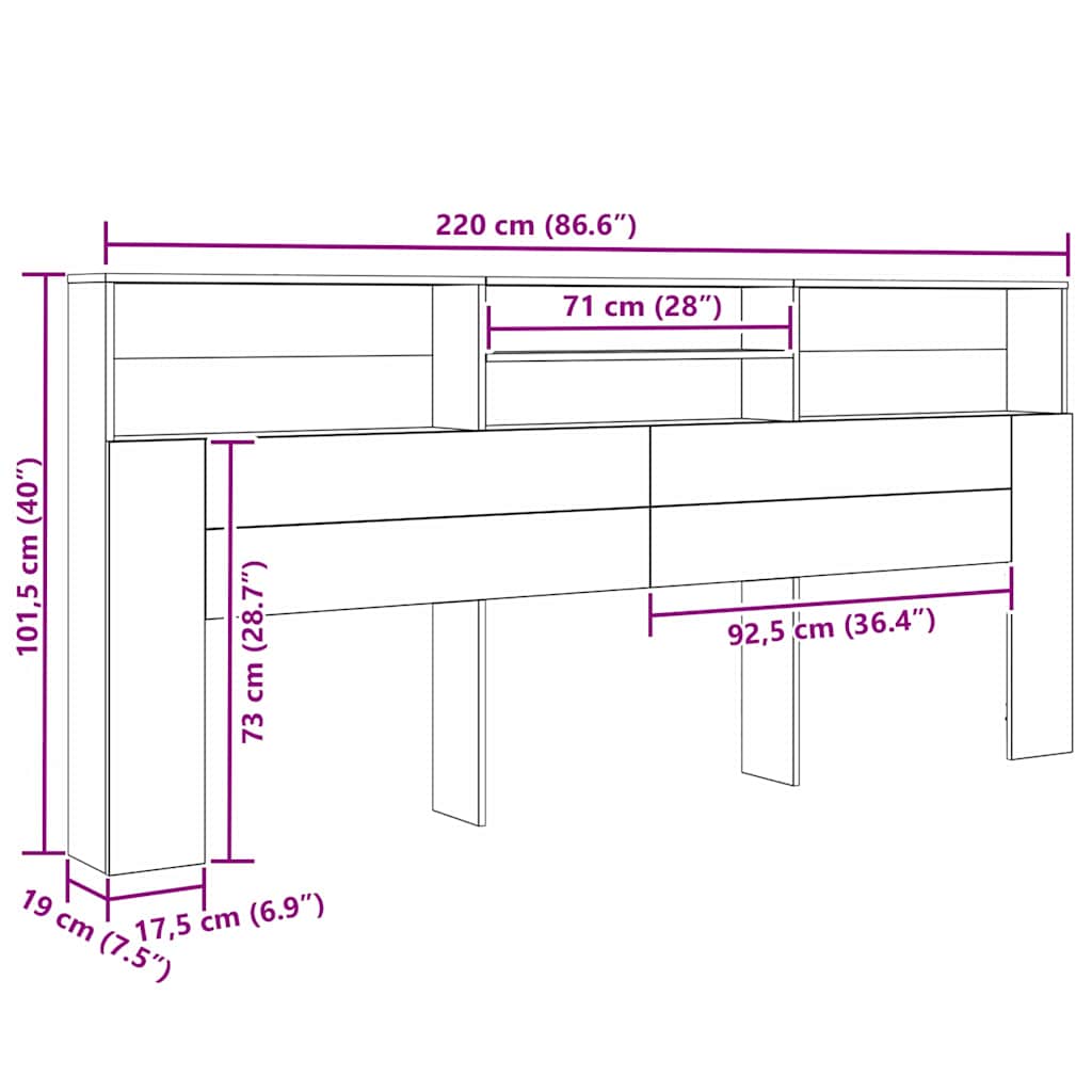 vidaXL Κρεβάτι με Κεφαλάρι με ράφι Artisan Oak 220 x 19 x 101,5 εκ