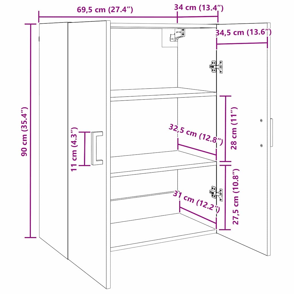 vidaXL Ντουλάπα Τοίχου Επιτοίχιο Μαύρη Οξυά 69,5 x 34 x 90 εκ.