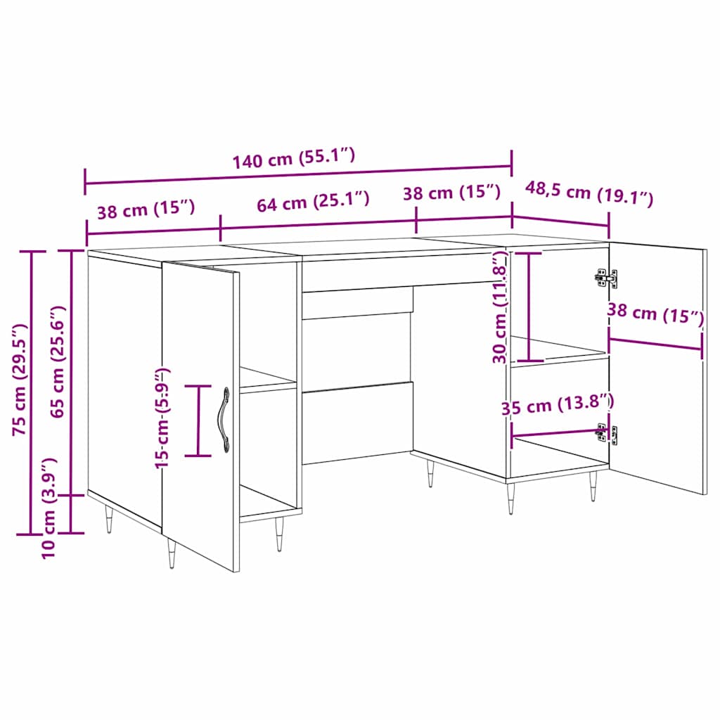 vidaXL Γραφείο artisan δρυς 140 x 50 x 75 εκ. Επεξεργασμένο ξύλο