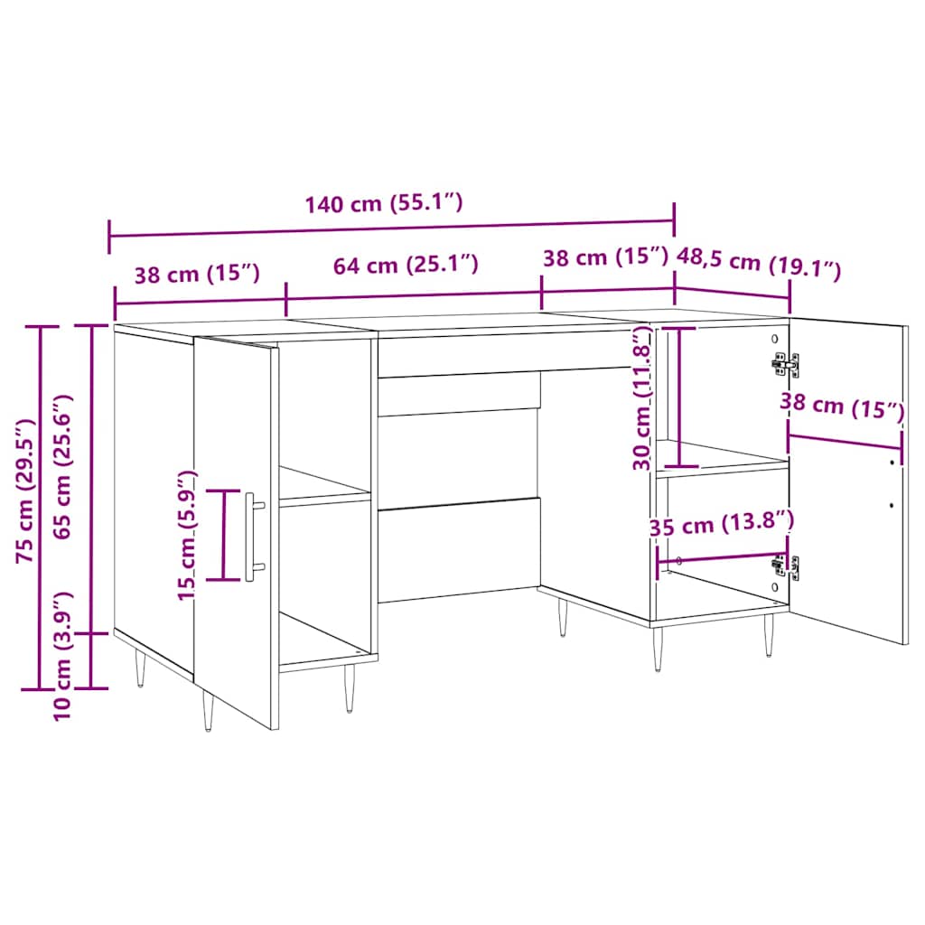 vidaXL Γραφείο artisan δρυς 140 x 50 x 75 εκ. Επεξεργασμένο ξύλο