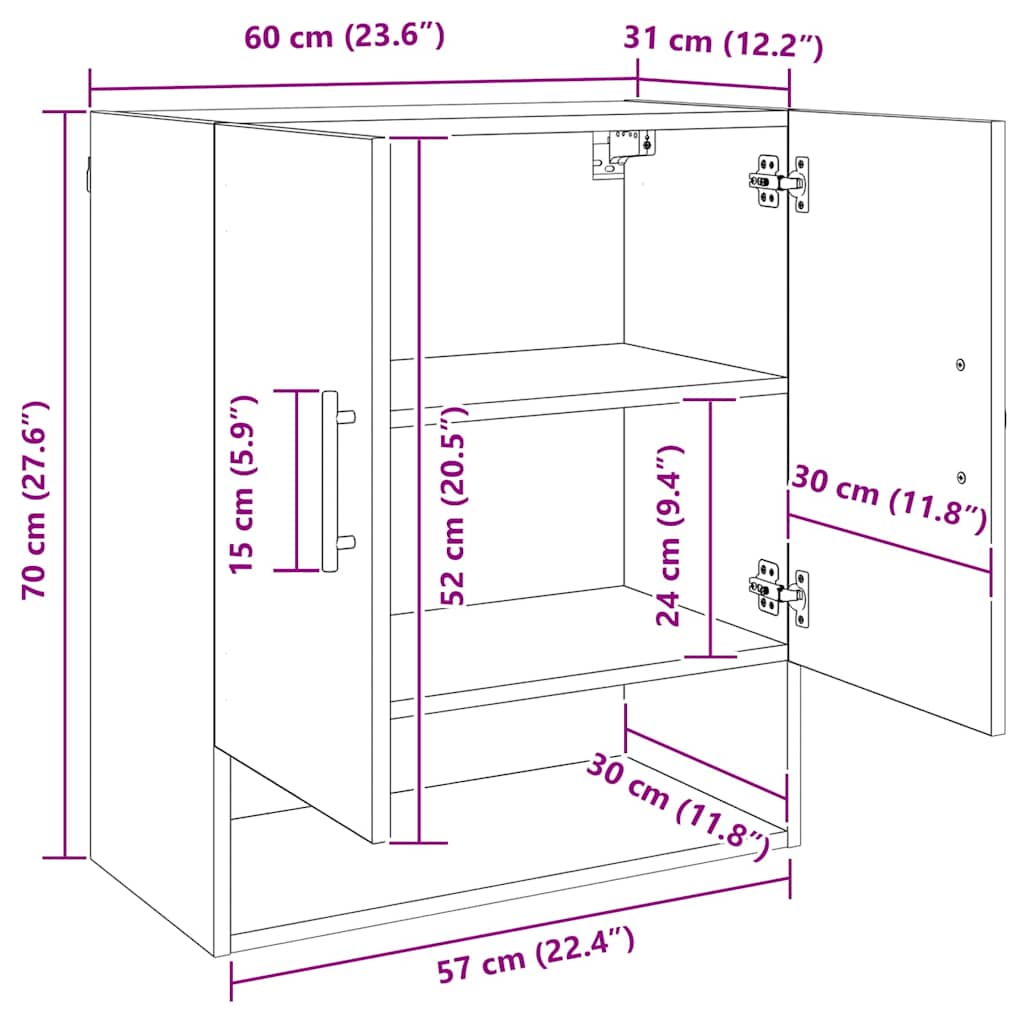 vidaXL Ντουλάπα Τοίχου 60 x 31 x 70 εκ Επεξεργασμένο Ξύλο artisan δρυς