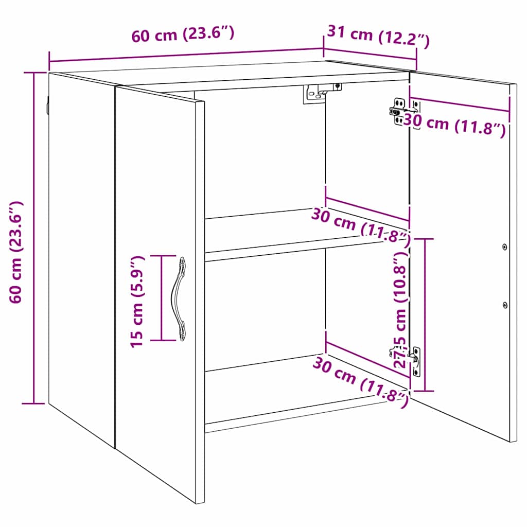 vidaXL Τοίχου Ντουλάπα 60 x 31 x 60 εκ. Επεξεργασμένο Ξύλο Μαύρη Οξυά