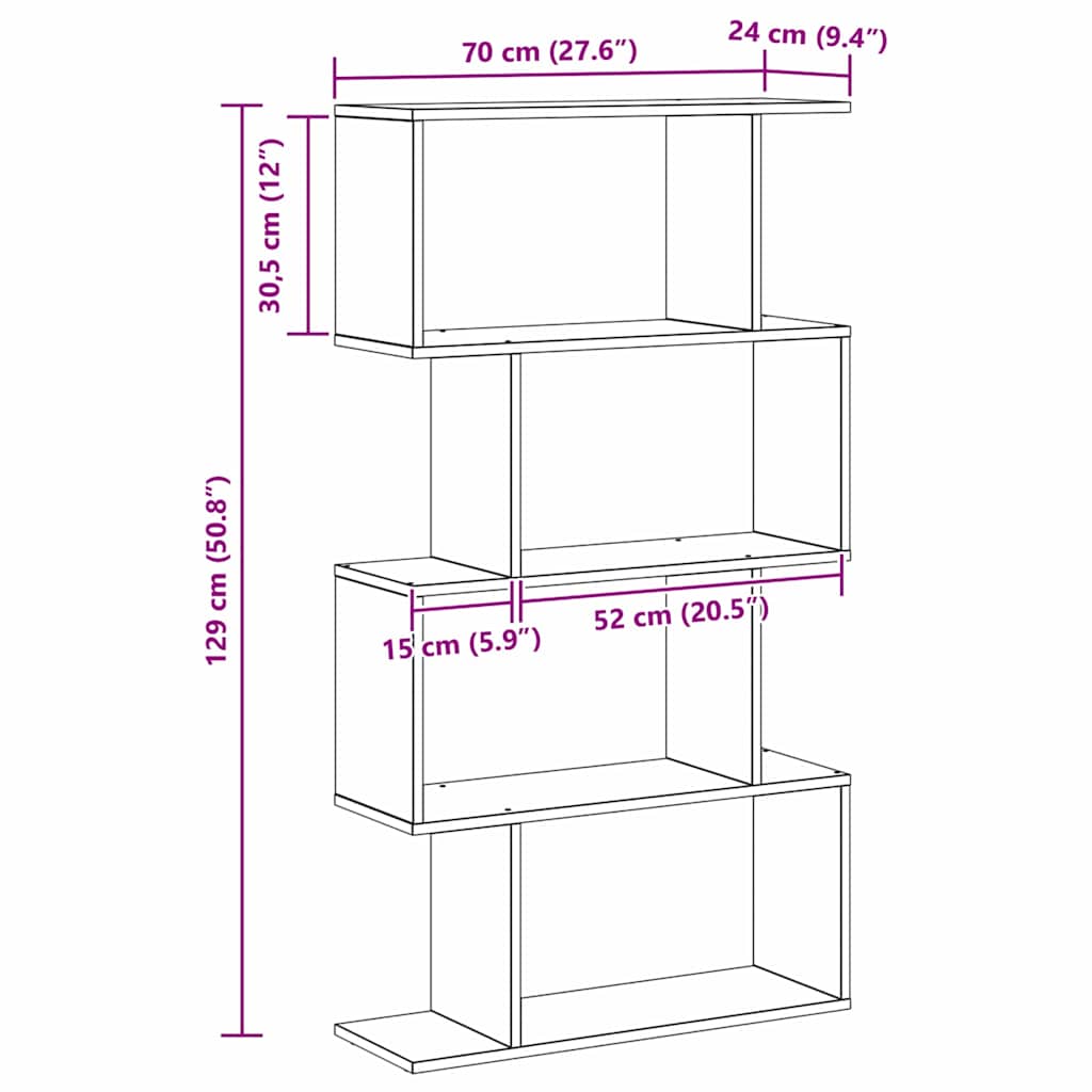 vidaXL Βιβλιοθήκη Μαύρη Οξυά 70 x 24 x 129 εκ. Επεξεργασμένο ξύλο