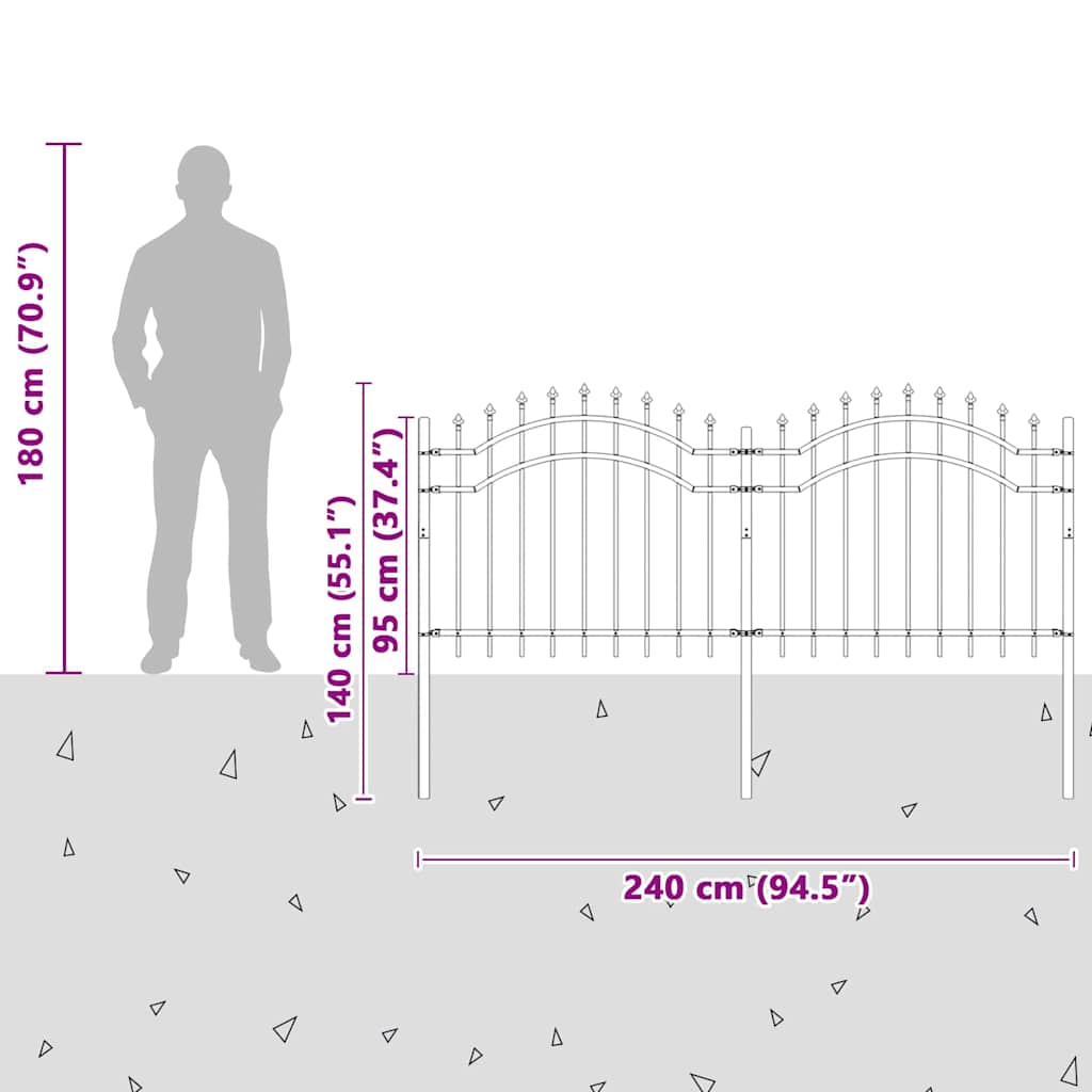 vidaXL Φράχτης Κήπου Γκρι 140 εκ. Ατσάλι με Επικάλυψη Πούδρας