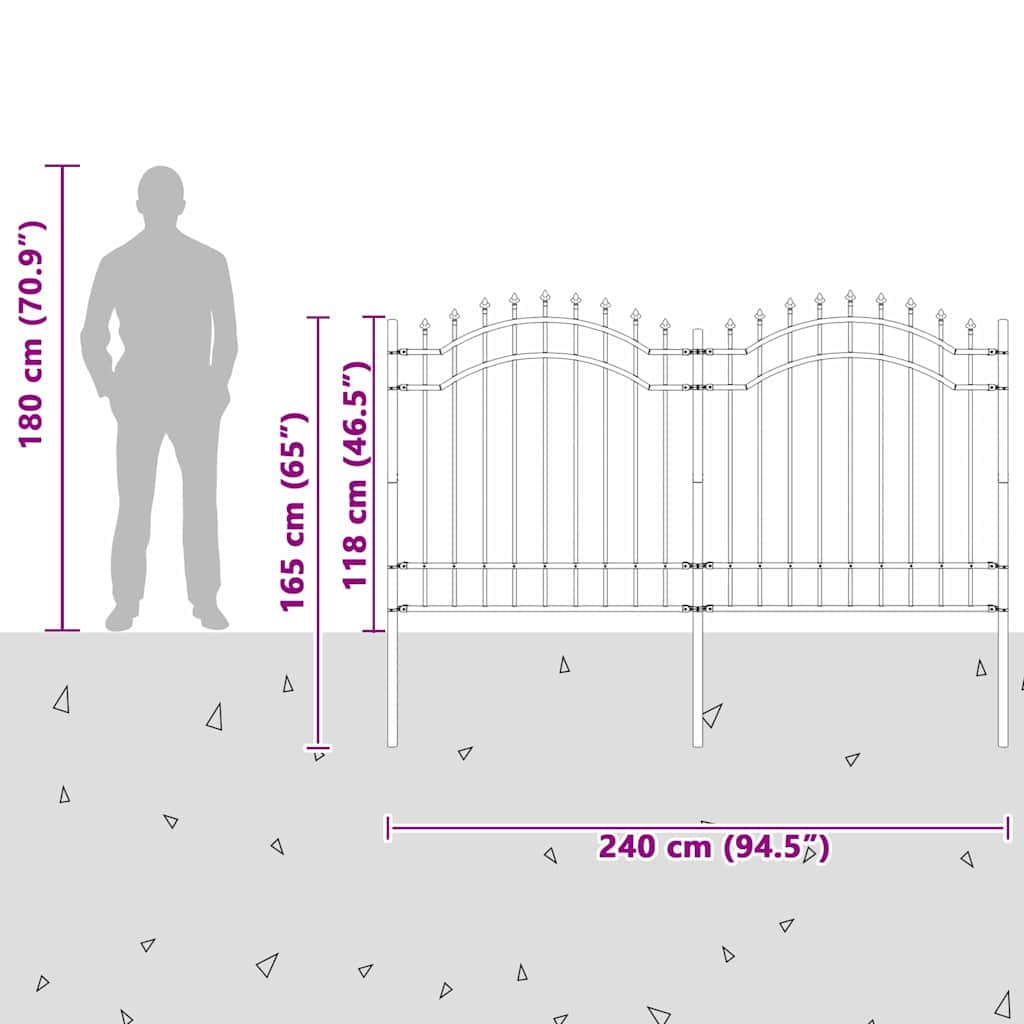 vidaXL Φράχτης Κήπου Γκρι 165 cm Ατσάλι με Επικάλυψη Πούδρας