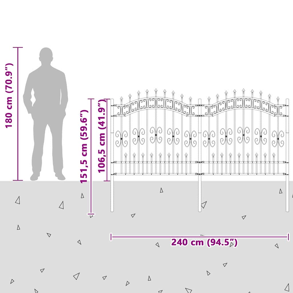 vidaXL Φράχτης κήπου Γκρι 165 cm Ατσάλι με Επικάλυψη Πούδρας
