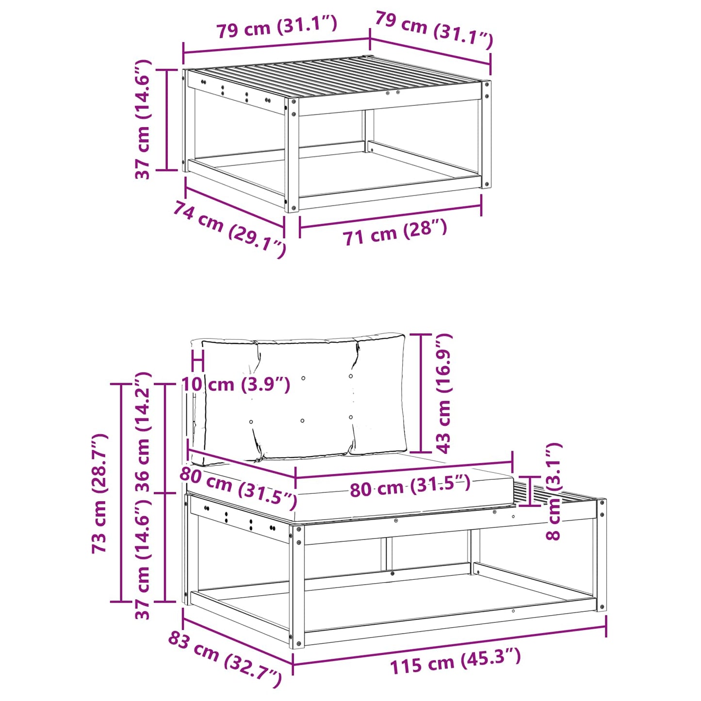 vidaXL Σειρά Καναπέ Εξωτερικού Λευκό 277,5 x 198,5 x 73 εκ Πολυεστέρας