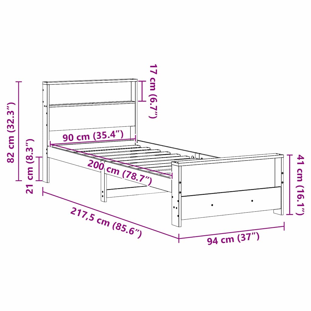 vidaXL Σκελετός Κρεβατιού Καφέ 90 x 200 cm Επεξεργασμένο ξύλο