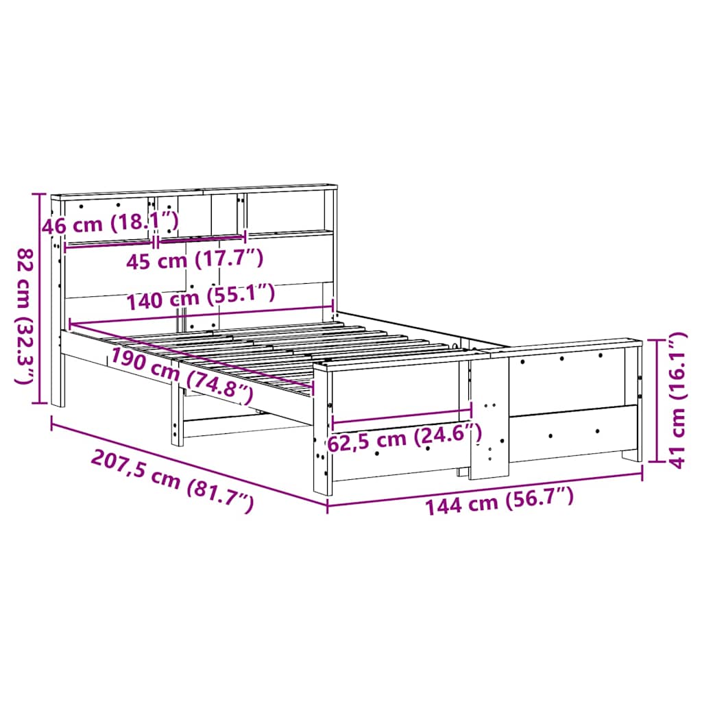 vidaXL Σκελετός Κρεβατιού Λευκό 140 x 190 cm Μασίφ ξύλο πεύκου