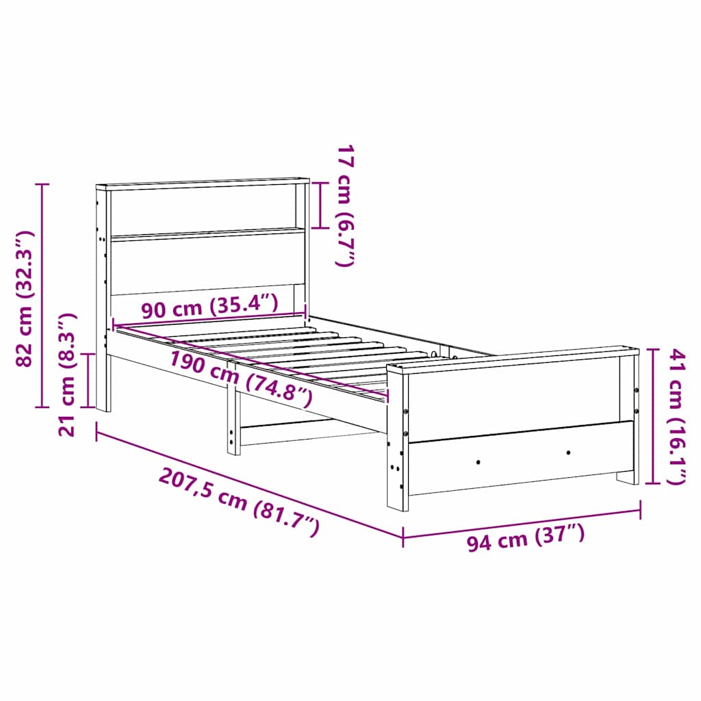 vidaXL Σκελετός Κρεβατιού Καφέ 90 x 190 cm Επεξεργασμένο ξύλο