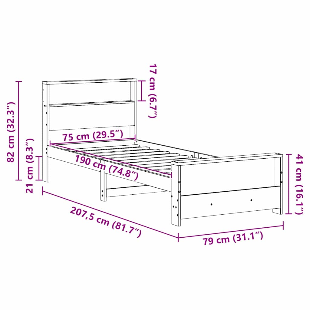 vidaXL Σκελετός Κρεβατιού Λευκό 75 x 190 cm Επεξεργασμένο ξύλο