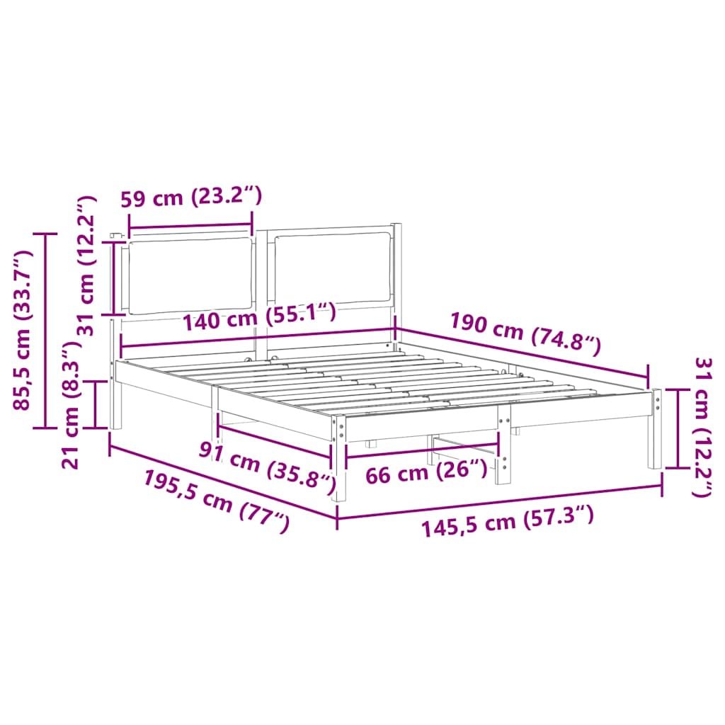 vidaXL Σκελετός Κρεβατιού Μαύρο 140 x 190 cm Στερεά ξυλεία πεύκου
