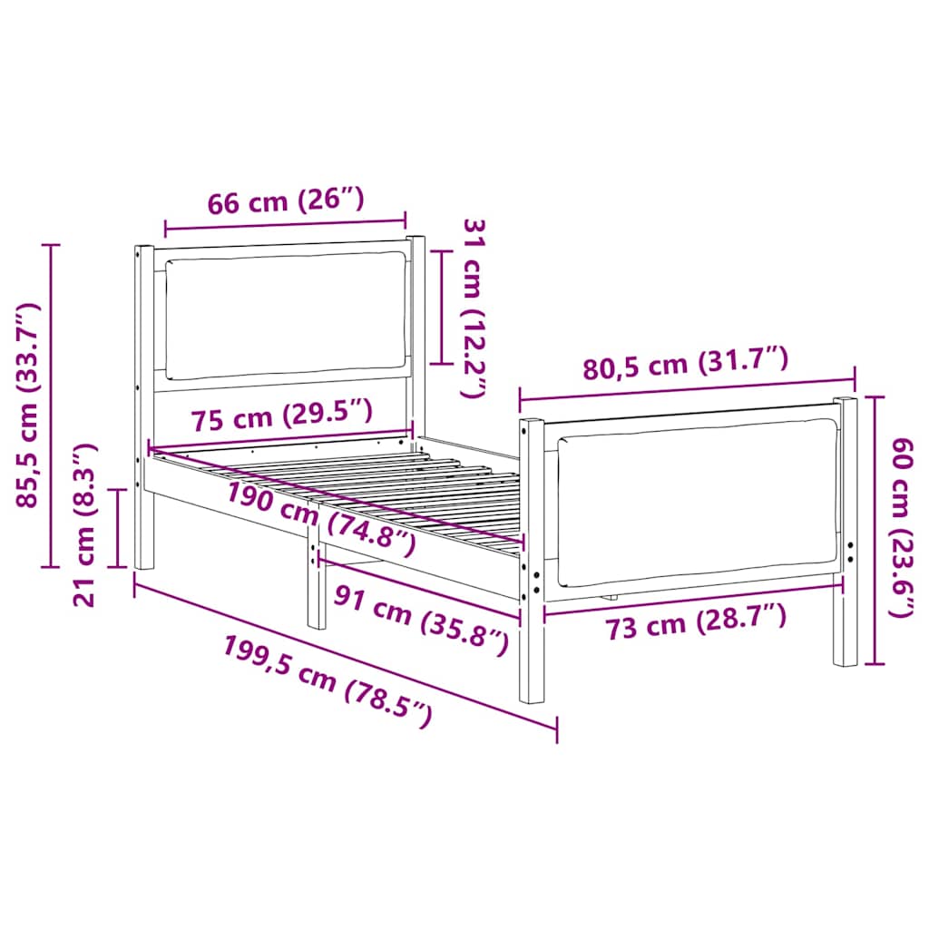 vidaXL Σκελετός Κρεβατιού με κεφαλάρι Ανοιχτό γκρι 75 x 190 cm ύφασμα