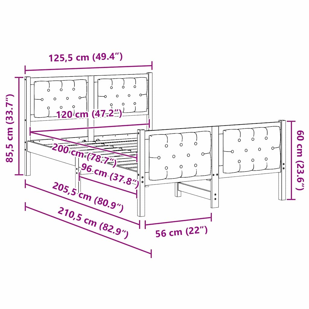 vidaXL Σκελετός Κρεβατιού Μαύρο 120 x 200 cm Στερεά ξυλεία πεύκου