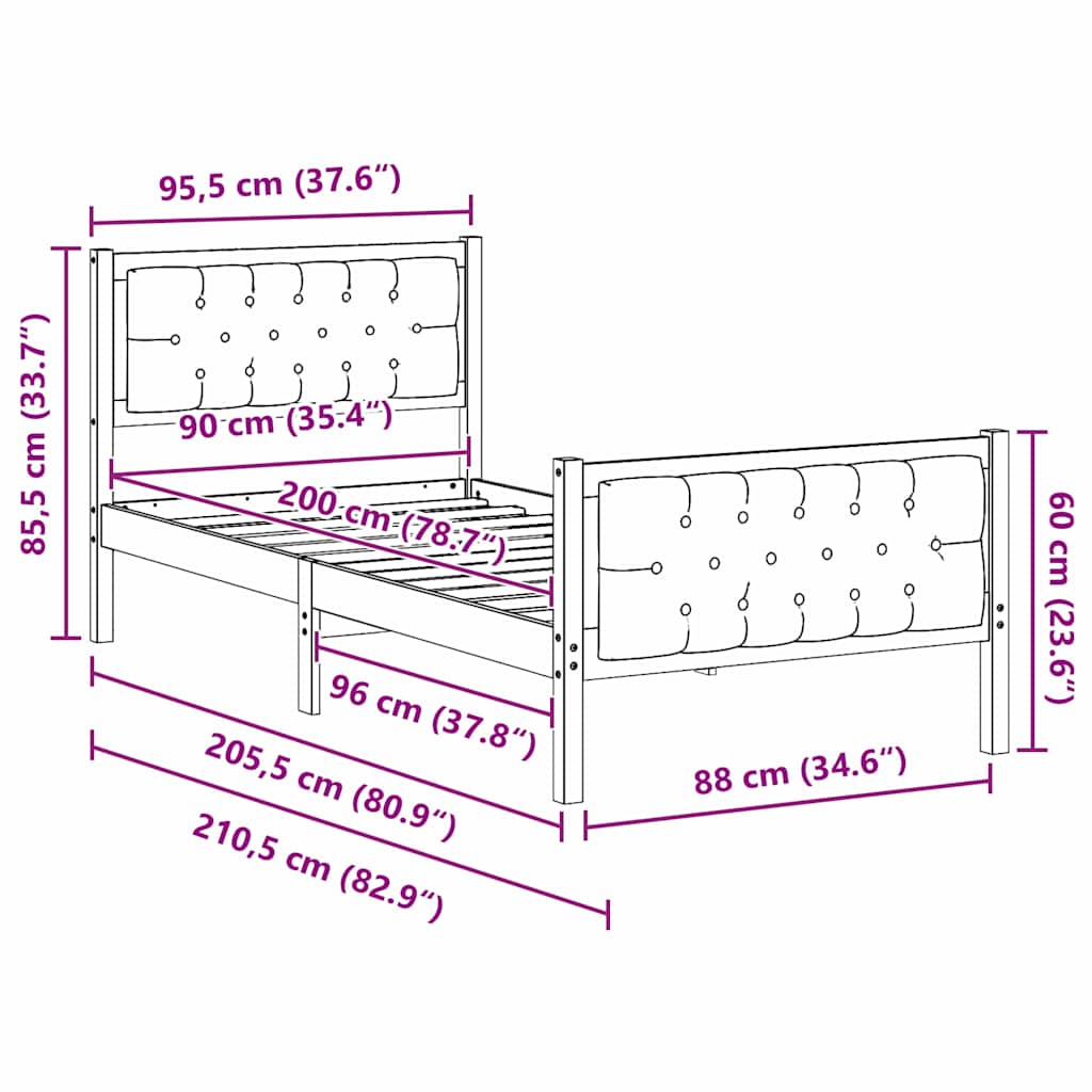 vidaXL Σκελετός Κρεβατιού Taupe 90 x 200 cm Στερεά ξυλεία πεύκου
