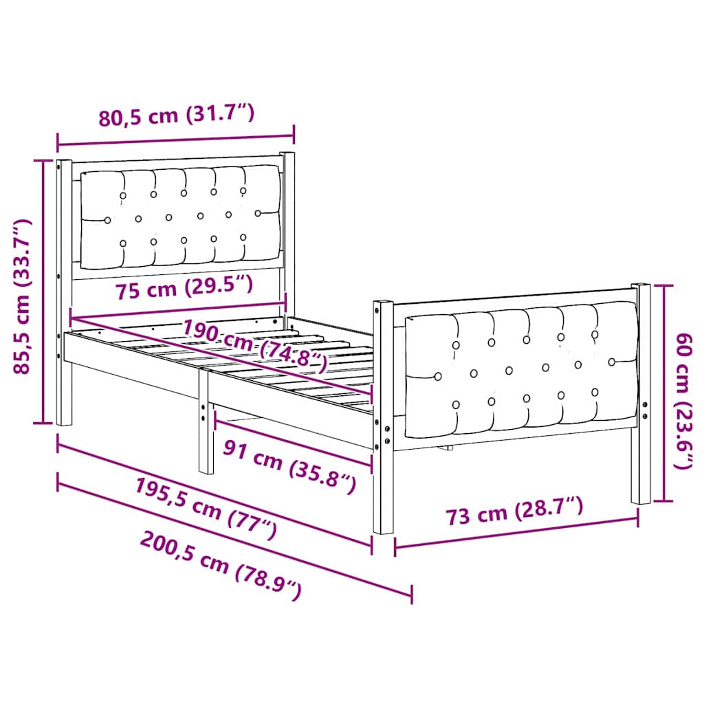 vidaXL Σκελετός Κρεβατιού Ανοιχτό γκρι 75 x 190 cm