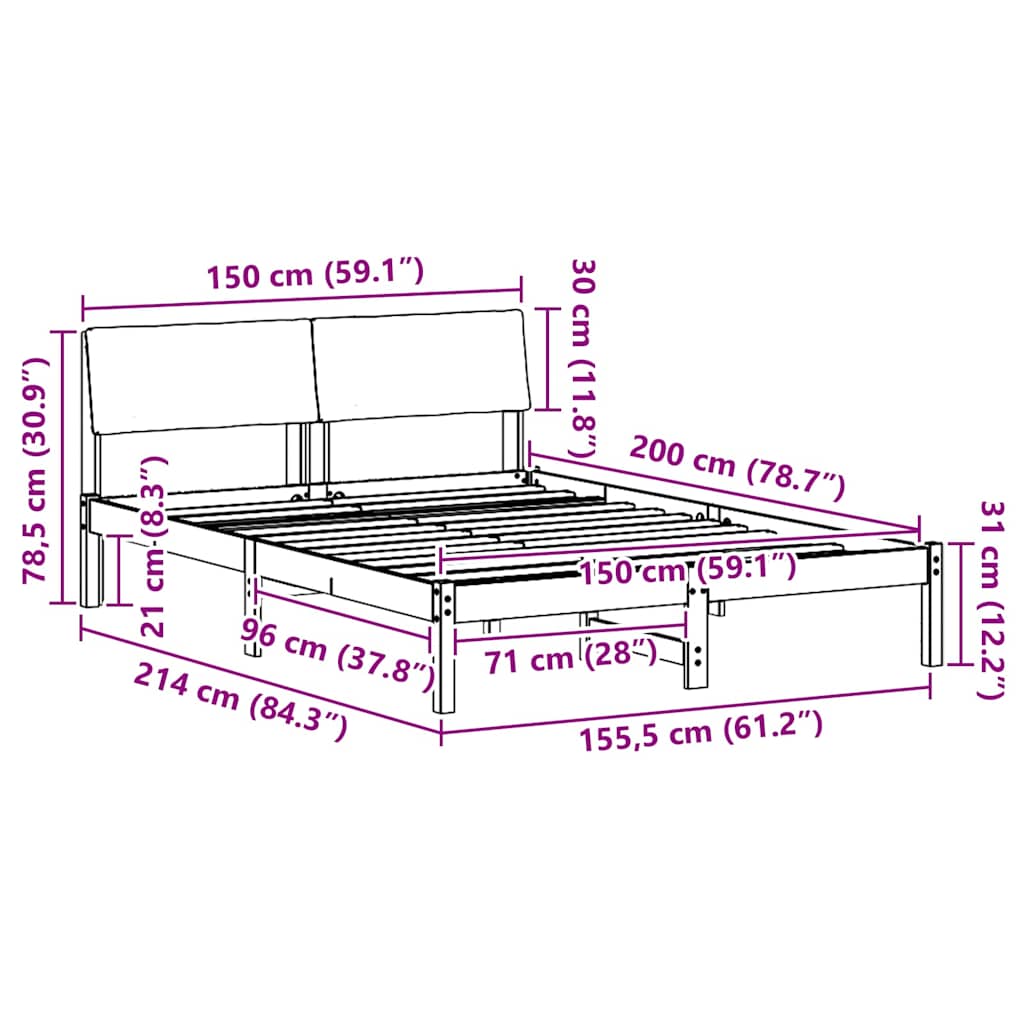 vidaXL Σκελετός Κρεβατιού Καφέ και σκούρο γκρι 150 x 200 cm
