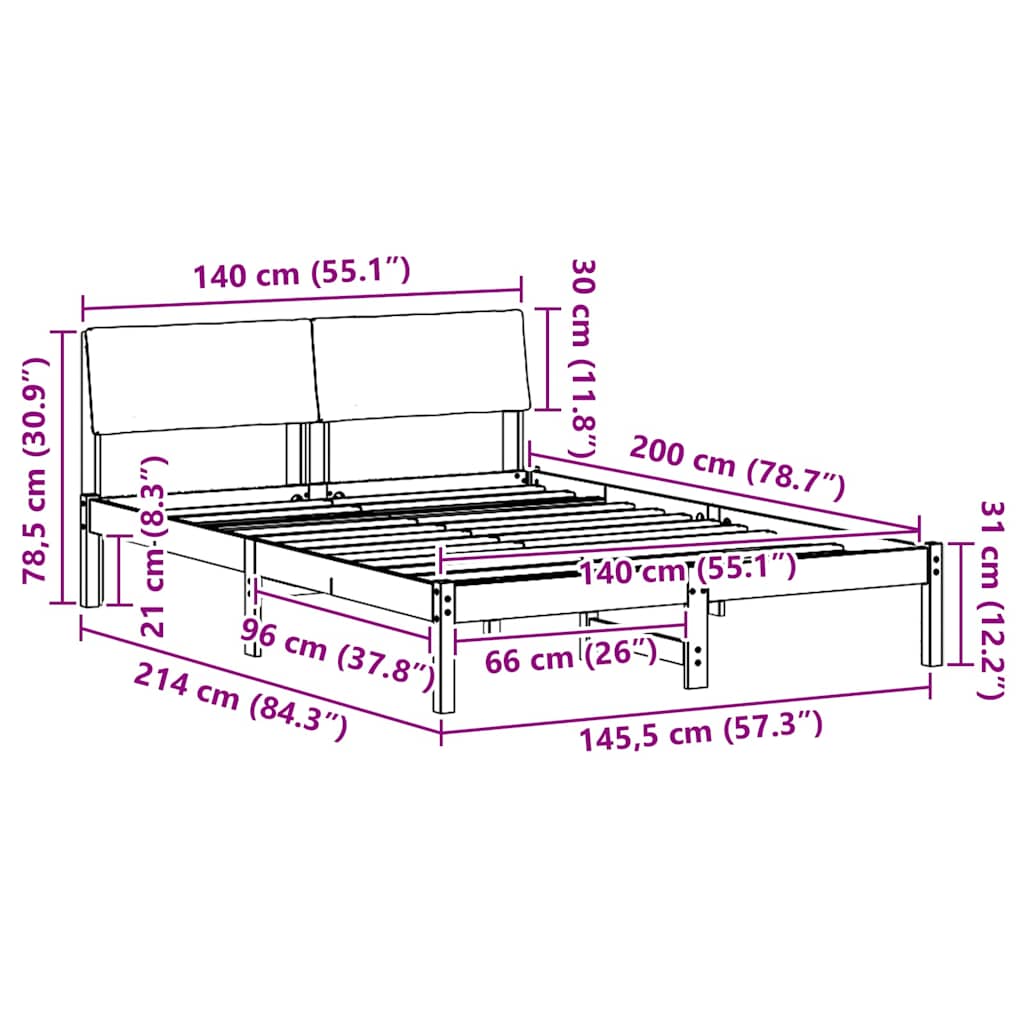 vidaXL Σκελετός Κρεβατιού με κεφαλάρι Καφέ και ταμπά 140 x 200 cm