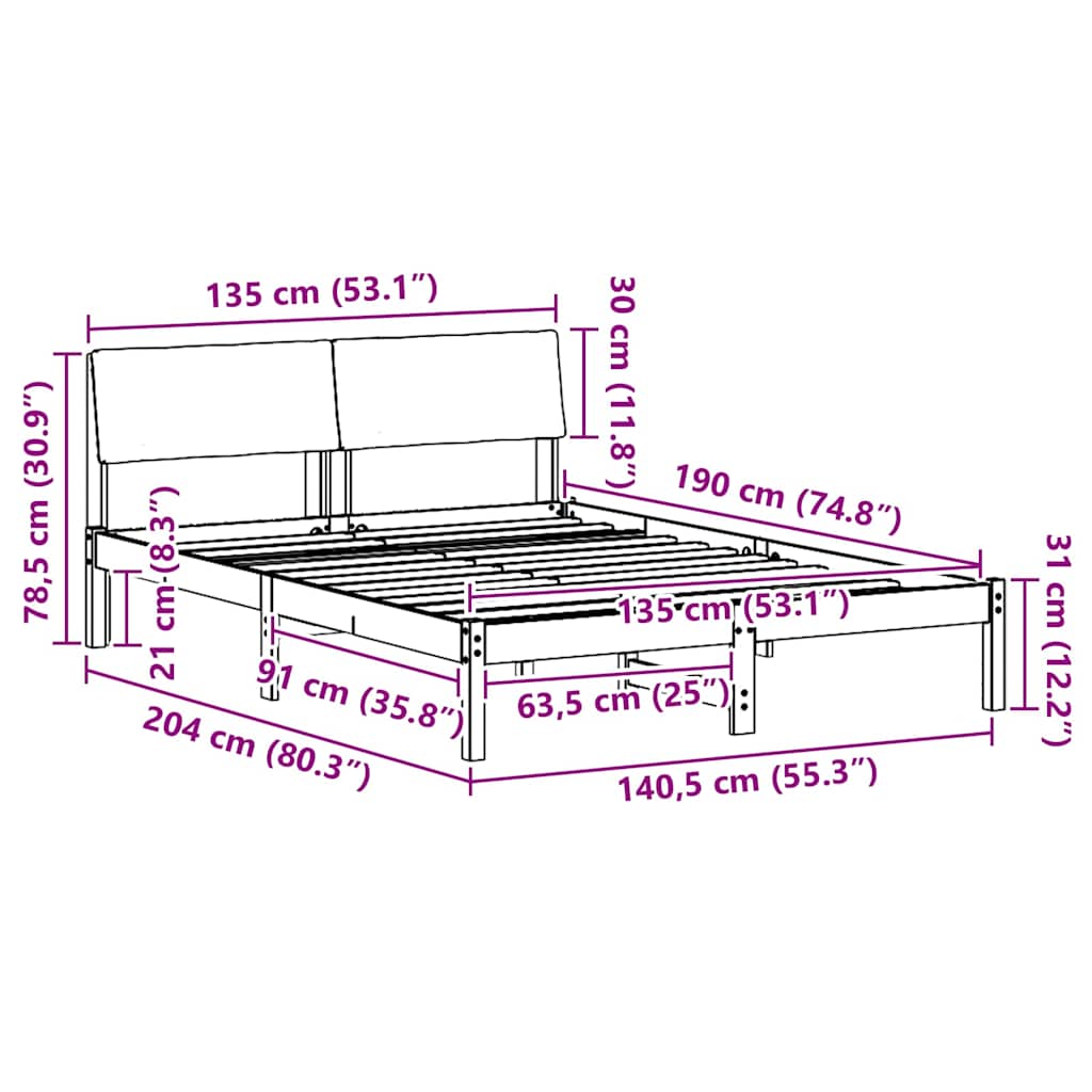 vidaXL Σκελετός Κρεβατιού Καφέ και ανοιχτό γκρι 135 x 190 cm