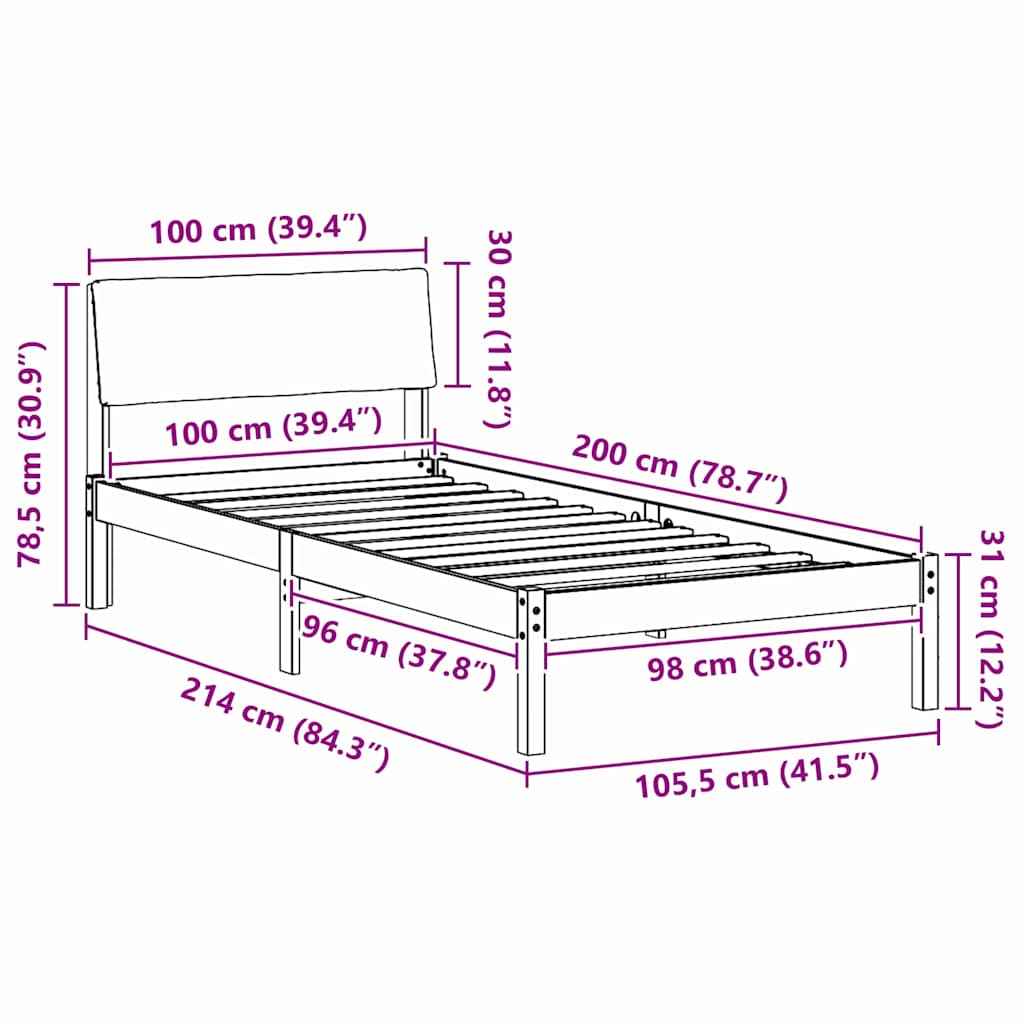 vidaXL Σκελετός Κρεβατιού Καφέ και σκούρο γκρι 100 x 200 cm