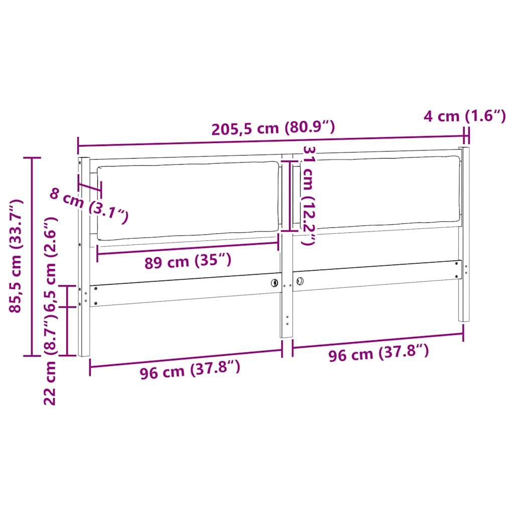 vidaXL Κεφαλάρι Άλλο Καφέ 200 cm Μασίφ ξύλο πεύκου