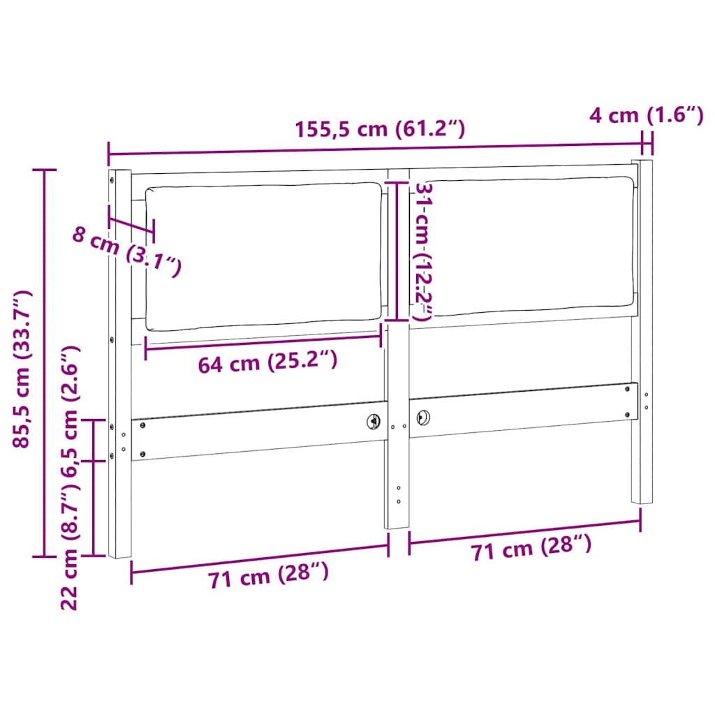 vidaXL Κεφαλάρι Άλλο Λευκό 150 cm Μασίφ ξύλο πεύκου