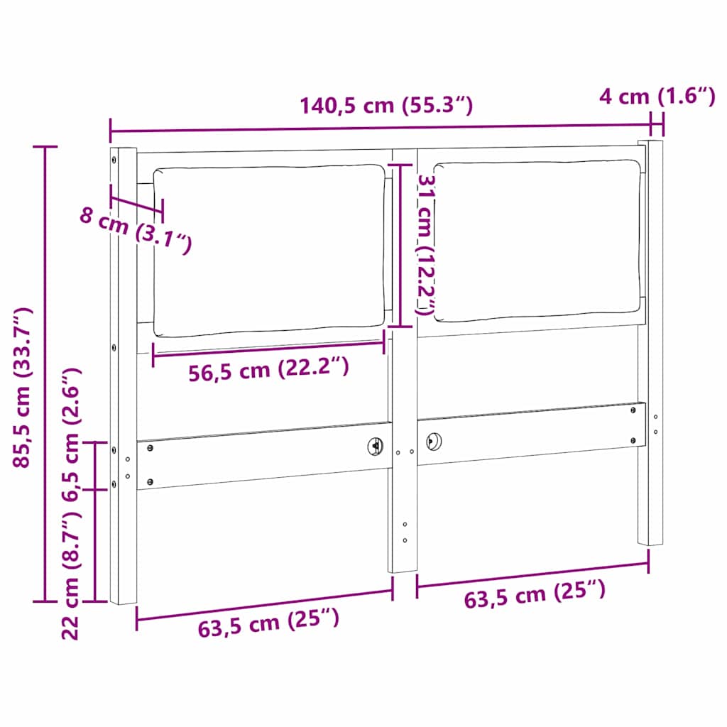 vidaXL Κεφαλάρι Άλλο Καφέ 135 cm Μασίφ ξύλο πεύκου