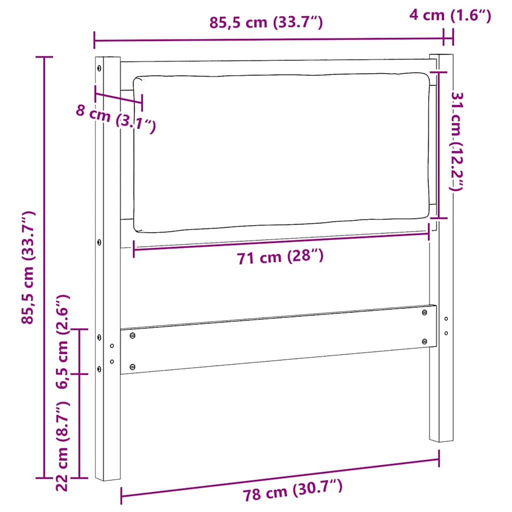 vidaXL Κεφαλάρι Άλλο Λευκό 80 cm Μασίφ ξύλο πεύκου