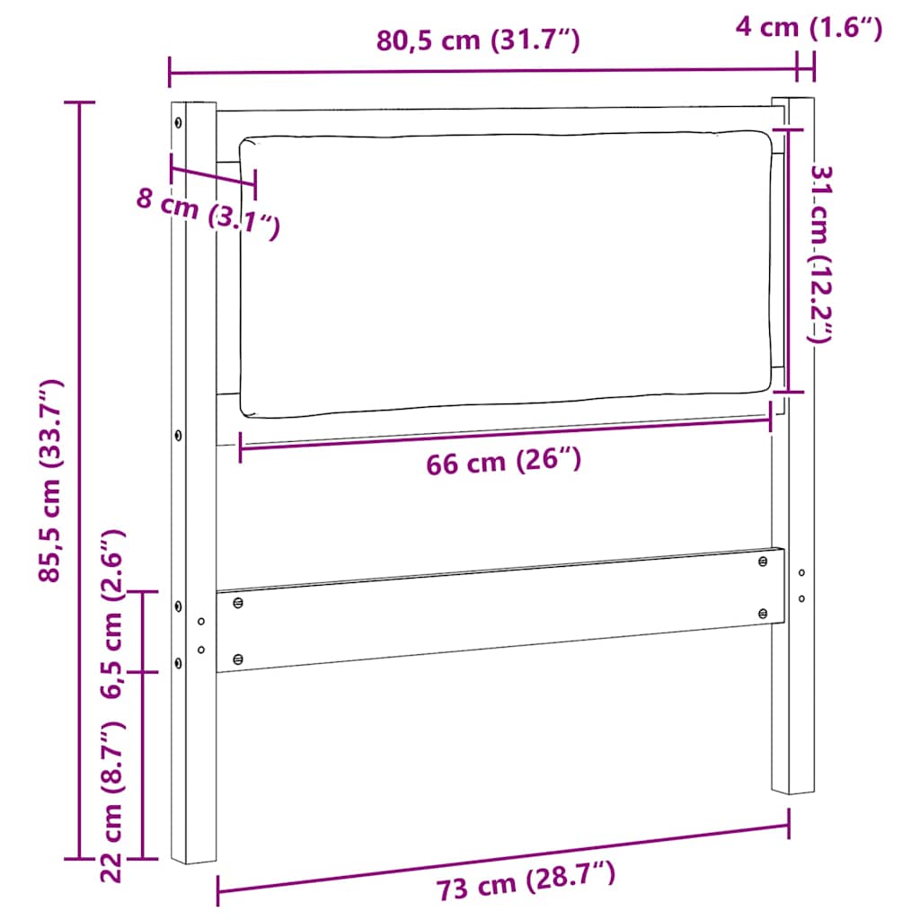 vidaXL Κεφαλάρι Άλλο Λευκό 75 cm Μασίφ ξύλο πεύκου