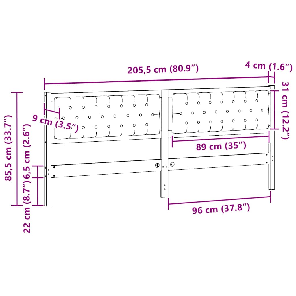 vidaXL Κεφαλάρι Άλλο Καφέ και μαύρο 200 cm Μασίφ ξύλο πεύκου