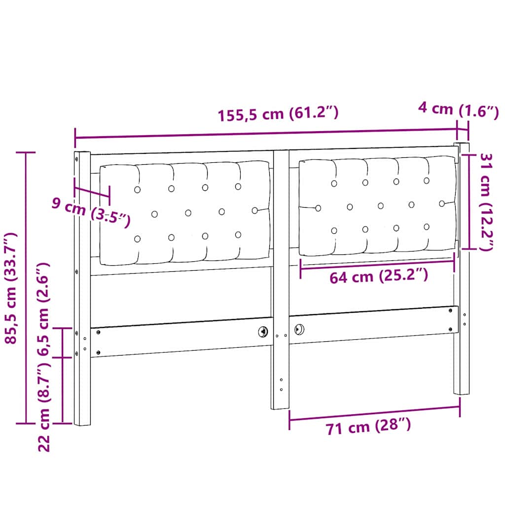 vidaXL Κεφαλάρι Άλλο Καφέ και σκούρο γκρι 150 cm Μασίφ ξύλο πεύκου
